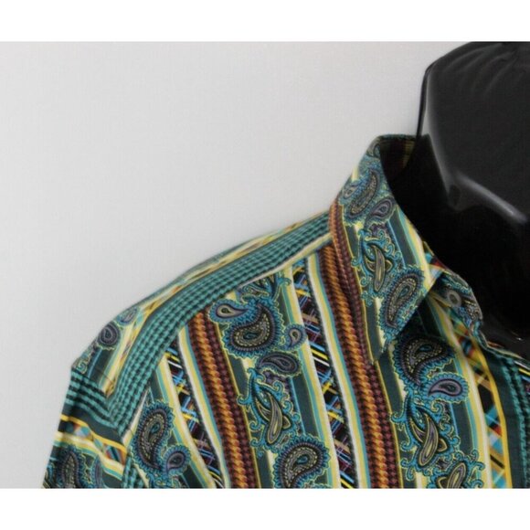 Robert Graham Men Shirt Paisley Long Sleeve Button Striped Flip Cuff Multi Sz L - Picture 5 of 14